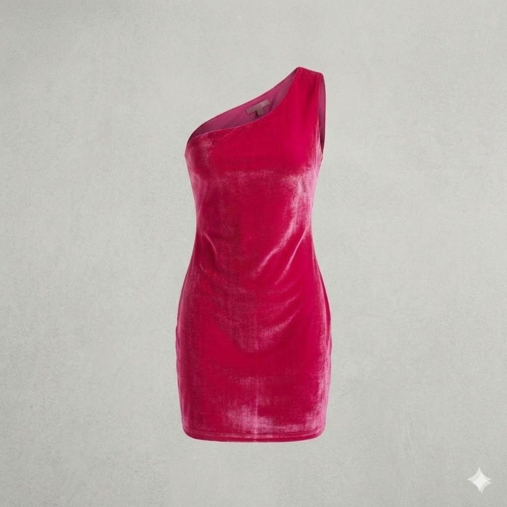 NWT Lulus Pink Velvet Bodycon One Shoulder Mini Dress HOCO Party Barbiecore